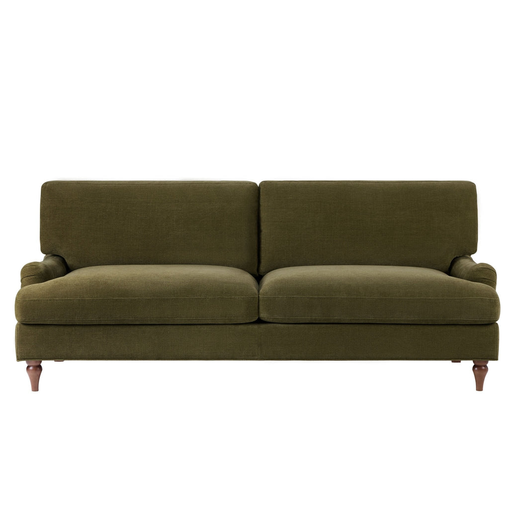 Three-seater sofa - Chenille olive green - This traditional three-seater sofa is made of chenille olive green fabric.