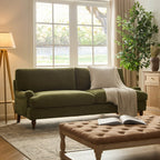 Three-seater sofa - Chenille olive green - This traditional three-seater sofa is made of chenille olive green fabric.