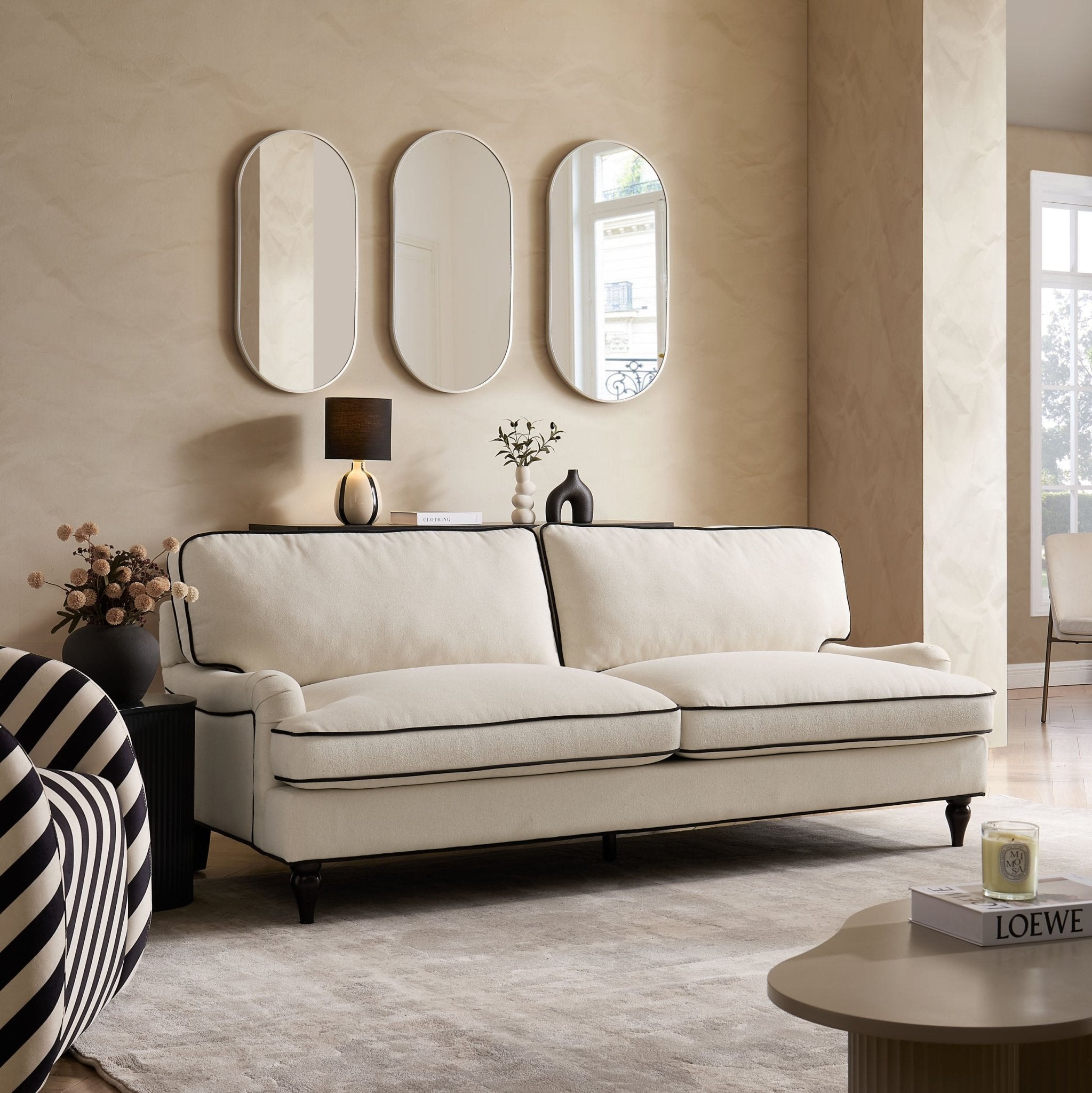 3 Seater Sofa - Cream/Black – Stunning in its simplicity, the 3 Seater Sofa is the perfect blend of traditional style and irresistibly cosy comfort