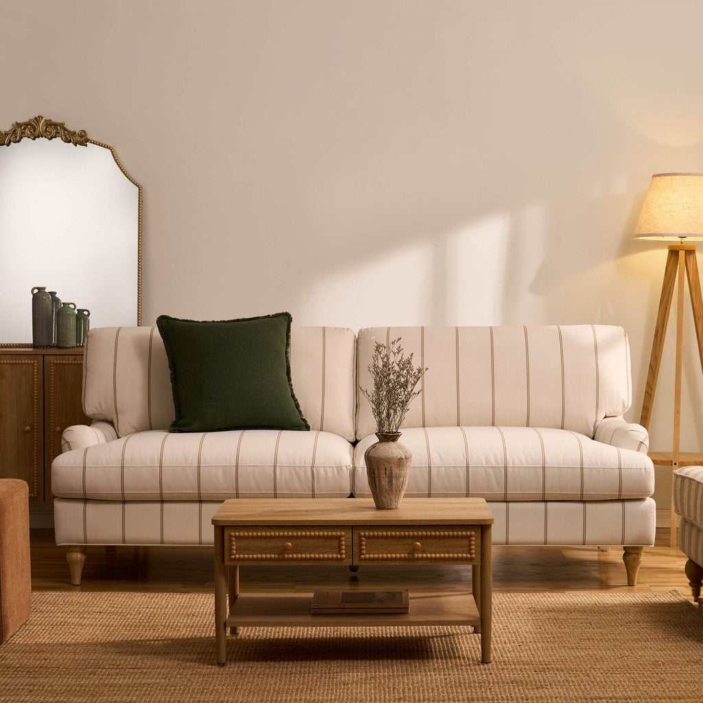 Three-seater sofa - pinstriped natural color - This three-seater sofa is simple yet stunning.