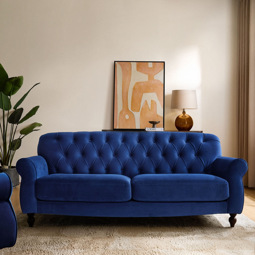 3 Seater Sofa - Royal Blue – The 3-Seater matte velvet sofa in royal blue is the perfect place to stretch out and unwind in style