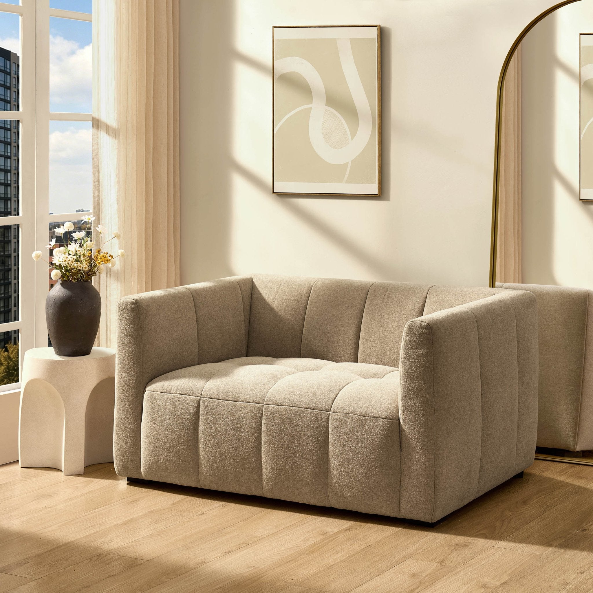 Compact 2 Seater Sofa - Chenille Oatmeal – Bring cosy, contemporary style to smaller spaces with the Chenille Oatmeal Compact 2 Seater