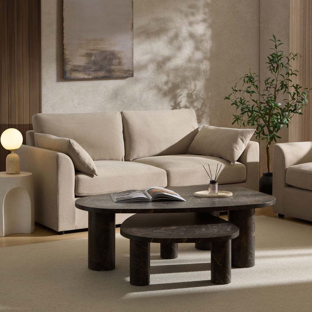 2 Seater Sofa - Chenille Oatmeal – Elegant proportions, soft fabric, and effortlessly stylish, meet the 2-Seater