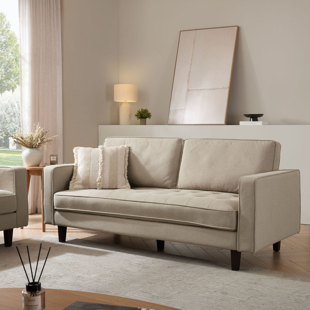 3 Seater Sofa - Oatmeal – Whatever your signature style, relax and unwind with the cosy oatmeal linen 3 seater sofa