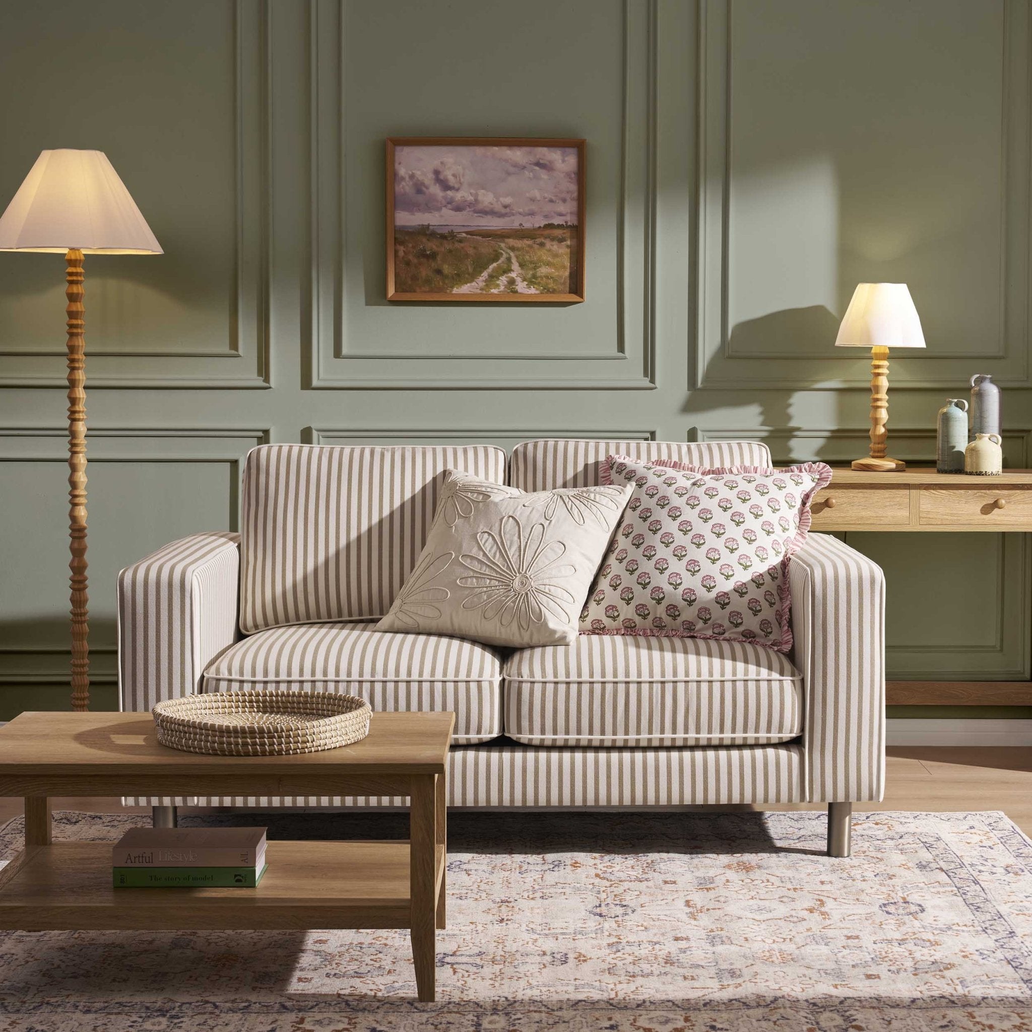 Lover sofa - Sand striped - This lover sofa is made of soft, natural linen-textured fabric.