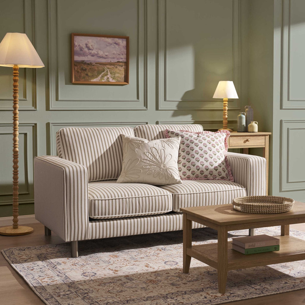 Lover sofa - Sand striped - This lover sofa is made of soft, natural linen-textured fabric.