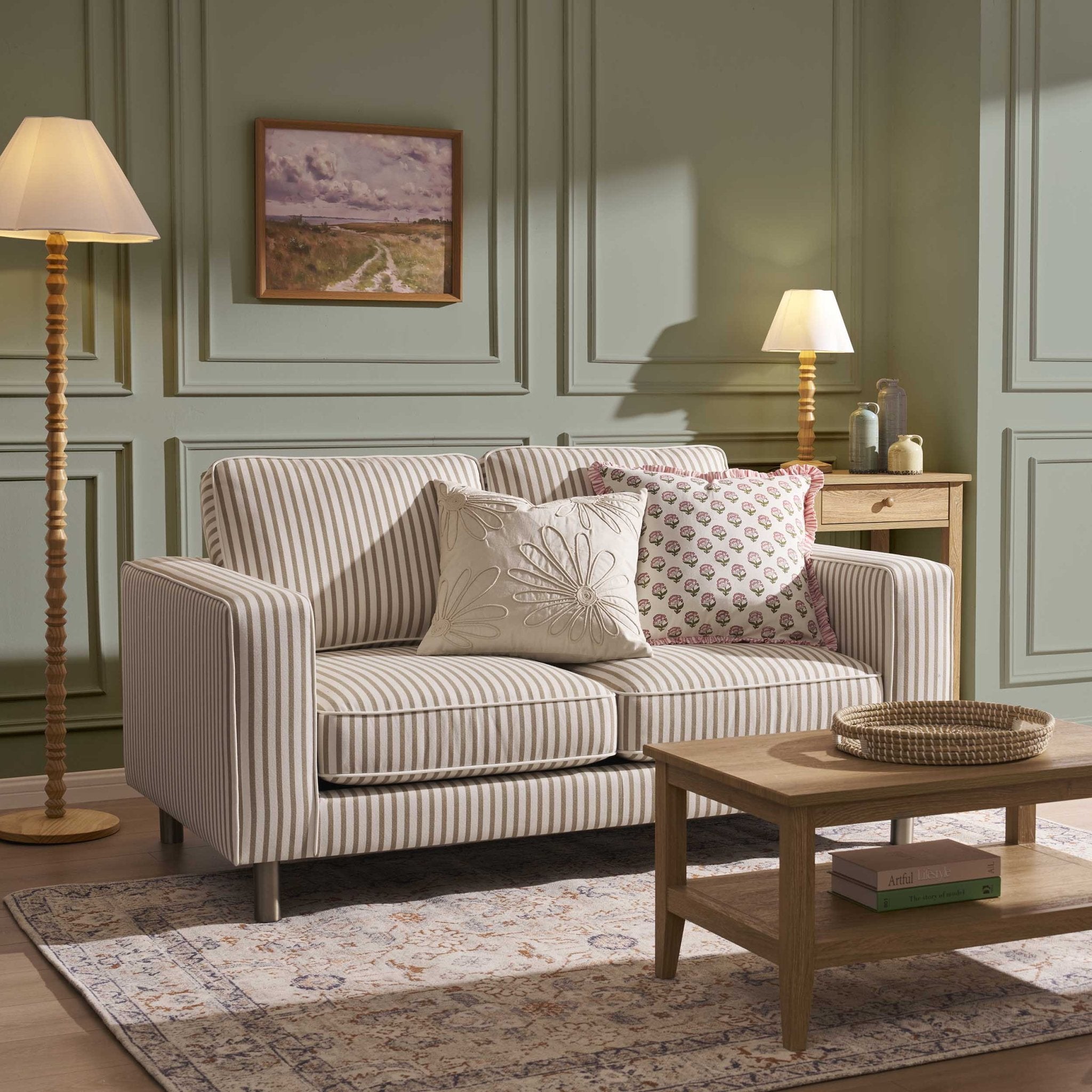 Lover sofa - Sand striped - This lover sofa is made of soft, natural linen-textured fabric.