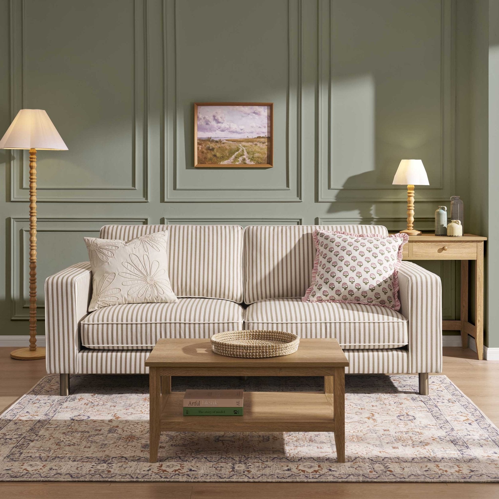 3 Seater Sofa - Sand Stripe – For that looks as good as it feels, discover our mauve soft textured velvet fabric 3-seater sofa from the collection