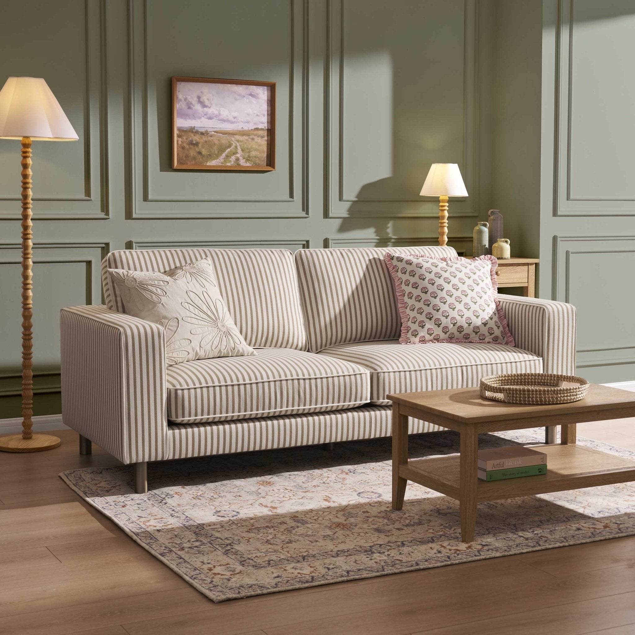 3 Seater Sofa - Sand Stripe – For that looks as good as it feels, discover our mauve soft textured velvet fabric 3-seater sofa from the collection