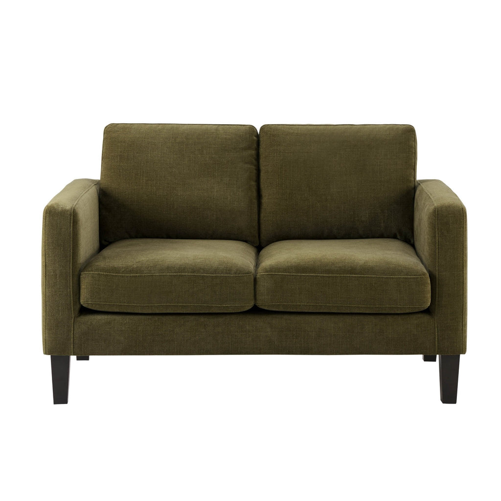 Compact two-seater sofa - Chenille olive - combines the style of classic design with comfort, perfectly sized for small spaces.