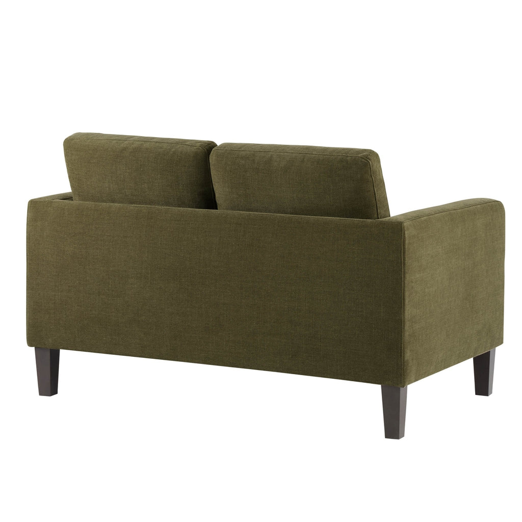 Compact two-seater sofa - Chenille olive - combines the style of classic design with comfort, perfectly sized for small spaces.