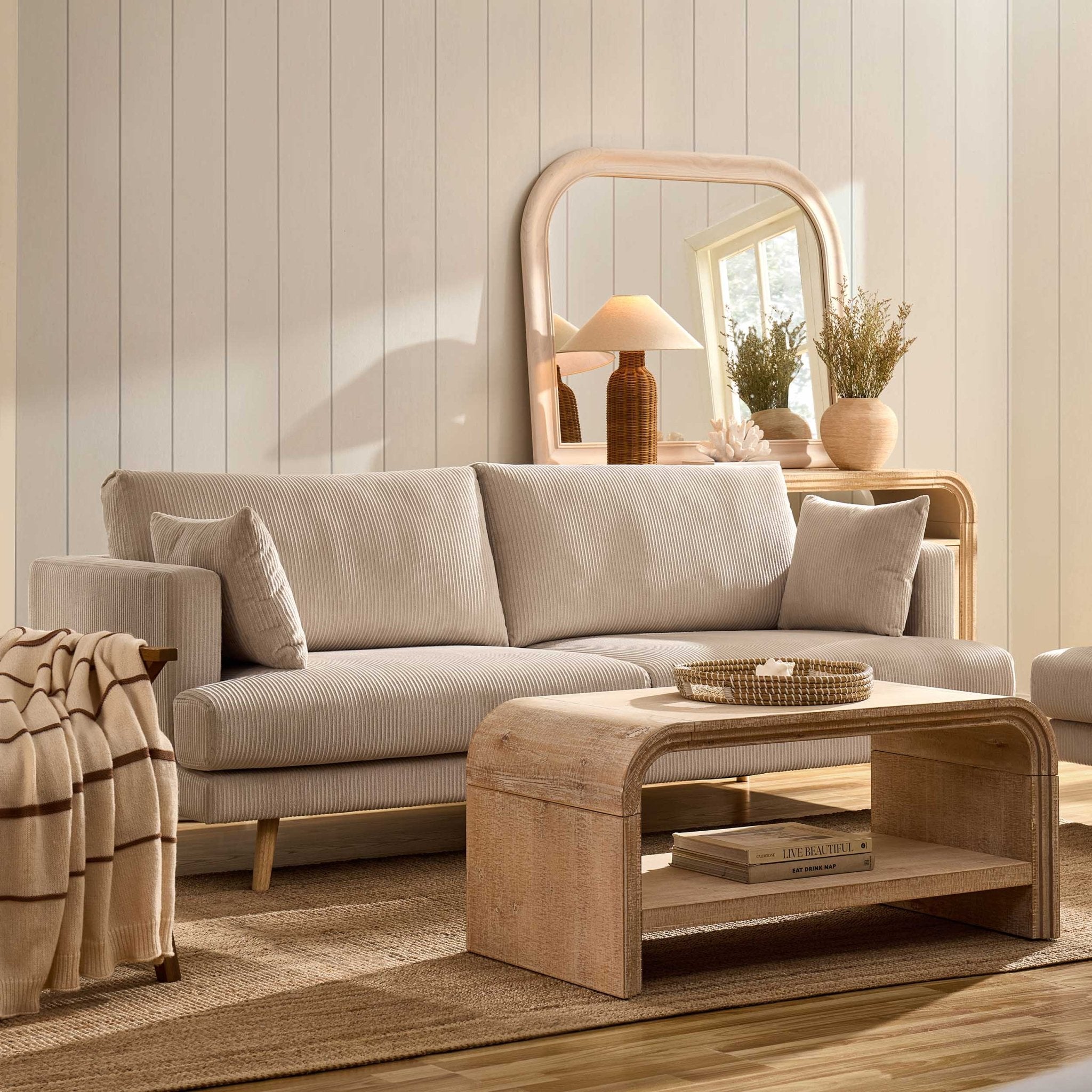3 Seater Sofa - Rib Ecru – A spacious, stylish staple for the heart of your home